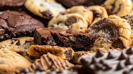 Poster - Close-up of a dessert tray with assorted cookies and brownies, no humans, family sharing moment, detailed treats 