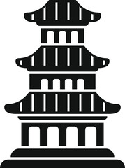 Poster - Black silhouette of a multi tiered pagoda, a tiered tower common in east asia, with multiple roofs, standing on a platform