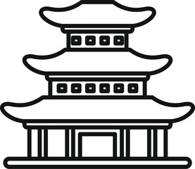 Sticker - Line art icon depicting a multi tiered pagoda, a traditional asian building, with an ornate roof and a platform base