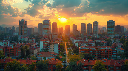 Wall Mural - Pristina, Kosovo city skyline created with Generative AI technology