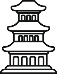 Poster - Line art icon of a three story pagoda, symbolizing spirituality and ancient architecture