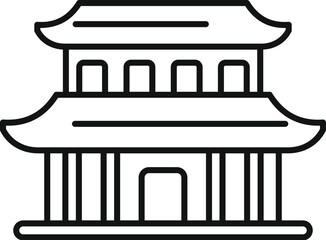 Wall Mural - Asian building with curved roof, traditional oriental architecture line art icon for apps and websites