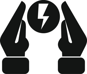 Poster - Simple black and white logo of two hands protecting a lightning bolt