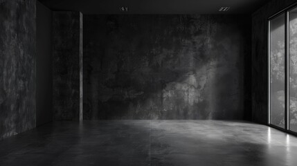 Poster - Contemporary black cement and concrete wall backdrop with loft stone texture Black concrete surface with dark plaster