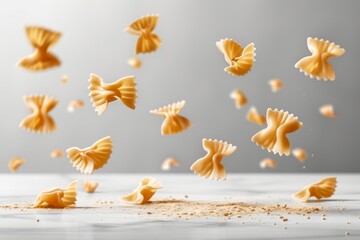Wall Mural - Italian pasta falling gracefully on white background, perfect for culinary concepts
