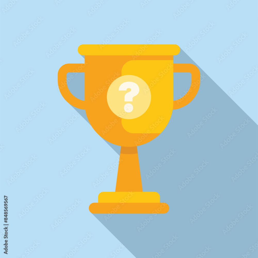 Golden trophy is showing a question mark, symbolizing the unknown ...