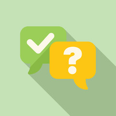 Poster - green and orange speech bubbles showing a check mark and a question mark, representing concepts such