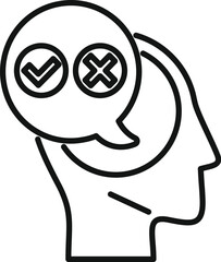 Poster - human head thinking with check and cross marks inside speech bubble icon, thinking process concept