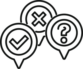 Poster - Three speech bubbles showing check mark, cross mark and question mark, making a decision concept