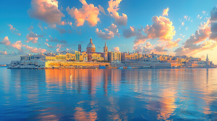 Canvas Print - Valletta, Malta city skyline created with Generative AI technology