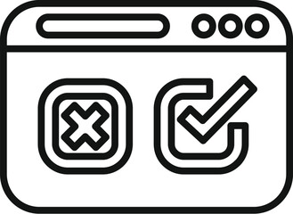 Poster - simple line icon of a web page displaying a checkmark and a cross mark, symbolizing confirmation or 