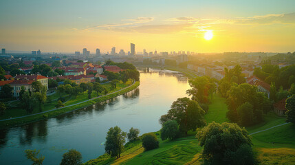 Wall Mural - Vilnius, Lithuania city skyline created with Generative AI technology