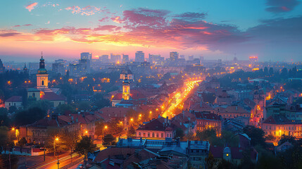 Wall Mural - Vilnius, Lithuania city skyline created with Generative AI technology