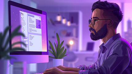 Poster - Businesswoman typing on laptop with network connection in office environment