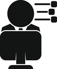 Poster - black and white icon of a businessman working at his computer and receiving information