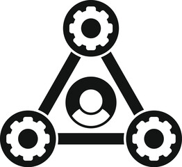 Poster - Black and white icon of a manager connecting with gears, symbolizing teamwork and collaboration