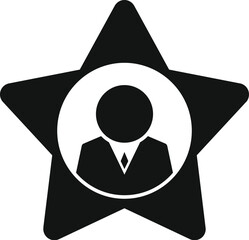 Sticker - Black and white icon of a businessman standing in a star representing concepts like best employee, talent management, and headhunting