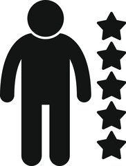 Wall Mural - Simple black and white icon of a man standing with five star rating symbolising a satisfied customer