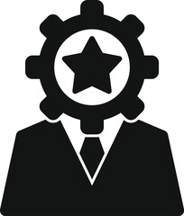 Poster - businessman is thinking about success with a gear and star icon