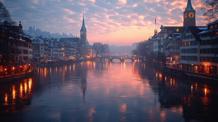 Wall Mural - Zurich, Switzerland city skyline created with Generative AI technology