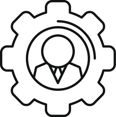 Poster - Businessman is standing inside a gear, representing his role in a complex business mechanism