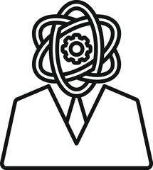 Poster - businessman is thinking about science and an atom symbol is replacing his head