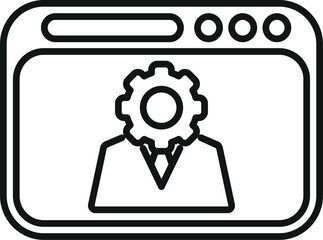Poster - businessman with a gear as a head is displayed inside a computer window