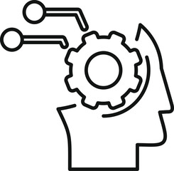 Poster - Line icon of human head with gear receiving data from artificial intelligence