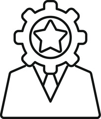 Poster - line drawing of a businessman with a gear and star over his head, representing the concept of thinki