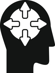 Wall Mural - Silhouette of a man's head with four arrows pointing in different directions, symbolizing making a choice