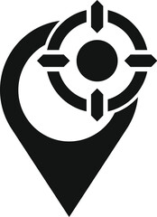 Poster - Black and white icon of a map pin with a target symbol, representing precise location targeting