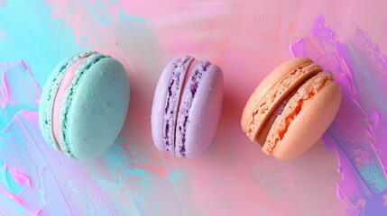 Sticker - Vibrantly colored macarons set against a soft pastel backdrop