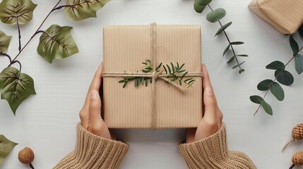 Hands opening a premium subscription box, anticipation and curiosity, stylish packaging