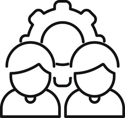 Poster - Two businessmen are collaborating with a gear icon, symbolizing their teamwork and synergy in achieving shared goals