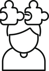 Poster - line drawing of a young man solving a problem with puzzle pieces floating over his head