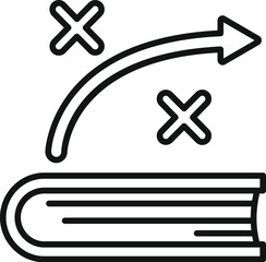 Poster - line icon of a book with a strategy arrow going through two xs, representing overcoming challenges i