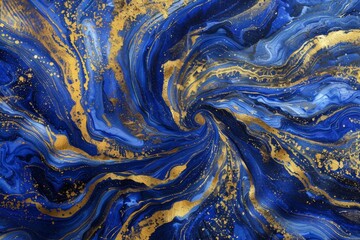 Wall Mural - Dynamic blue and gold wave design with intricate organic patterns for a vibrant modern background