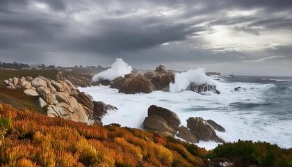 Wall Mural - gray stormy day in monterey california