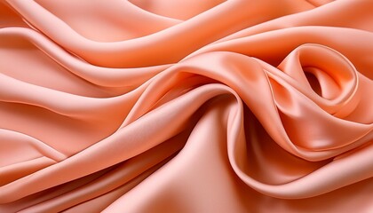 Wall Mural - abstract wavy pattern of peach silk soft fabric texture background creative illustration of wave of orange pink textile theme of art color design wallpaper beauty light