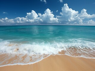 An illustration of a beautiful beach with clear blue water. 
