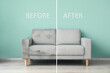 © Pixel-Shot - Stylish sofa near color wall in room