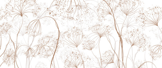 Wall Mural - luxury art background with grass and flowers pattern in line style. botanical wallpaper for interior