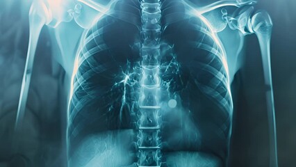 Poster - A close-up, abstract shot of a hospital X-ray, with the bones and organs of the patient blurred into a ghostly image.