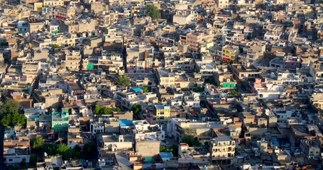 Wall Mural - Panoramic view of Jaipur cityscape, Many structures built around Tal Katora Lake in Jaipur city, Rajasthan, India.