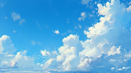 Wall Mural - serene blue sky with fluffy white clouds floating gently, representing tranquility, nature, and peac