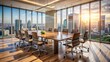 © DigitalArt Max - Modern Conference Room With Floor-To-Ceiling Windows Offering A Stunning Cityscape View.