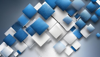 abstract white and blue modern square shapes with halftone effect