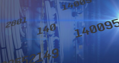 Poster - Image of binary coding data processing over server rack