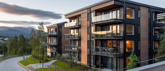 Wall Mural - Urban apartment complex with balconies and a mix of old and new architectural styles