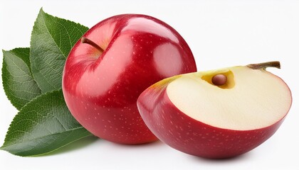Wall Mural - red apple fruit with leaf isolate